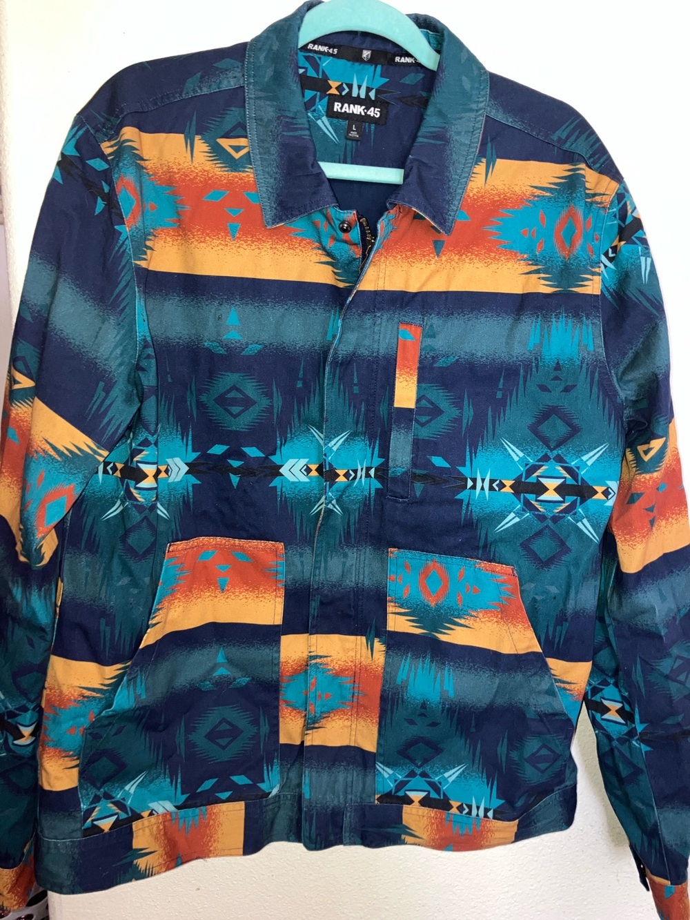Rank 45 Men's Blue & Orange Lightweight Twill Jacket‎ with Pockets Southwest